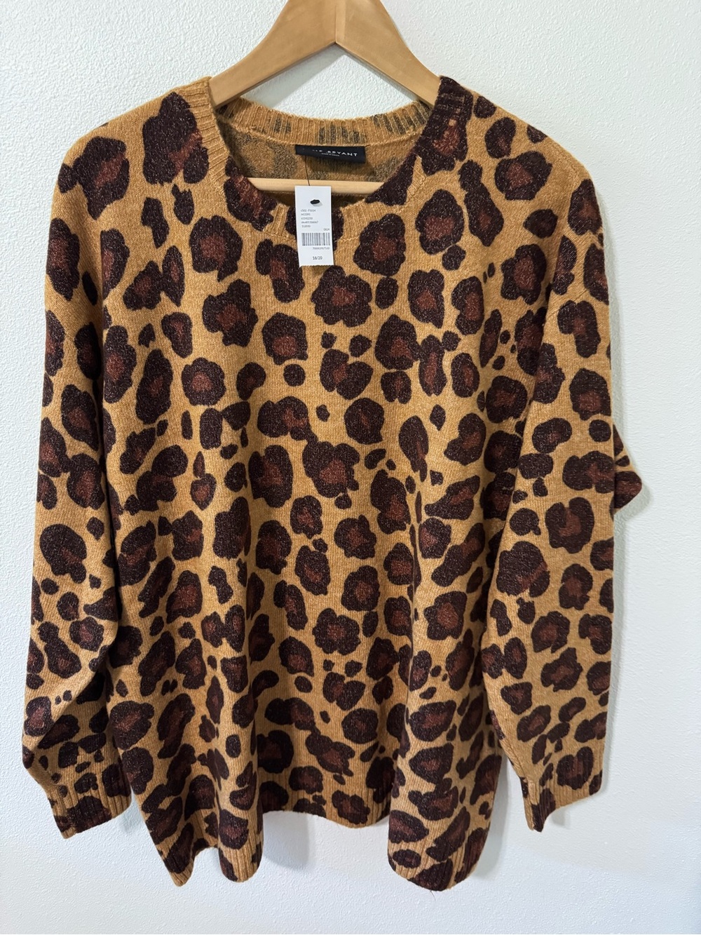 Lane Bryant Leopard Print Knit Crewneck Sweater Brown Quiet Luxury NWT-18/20